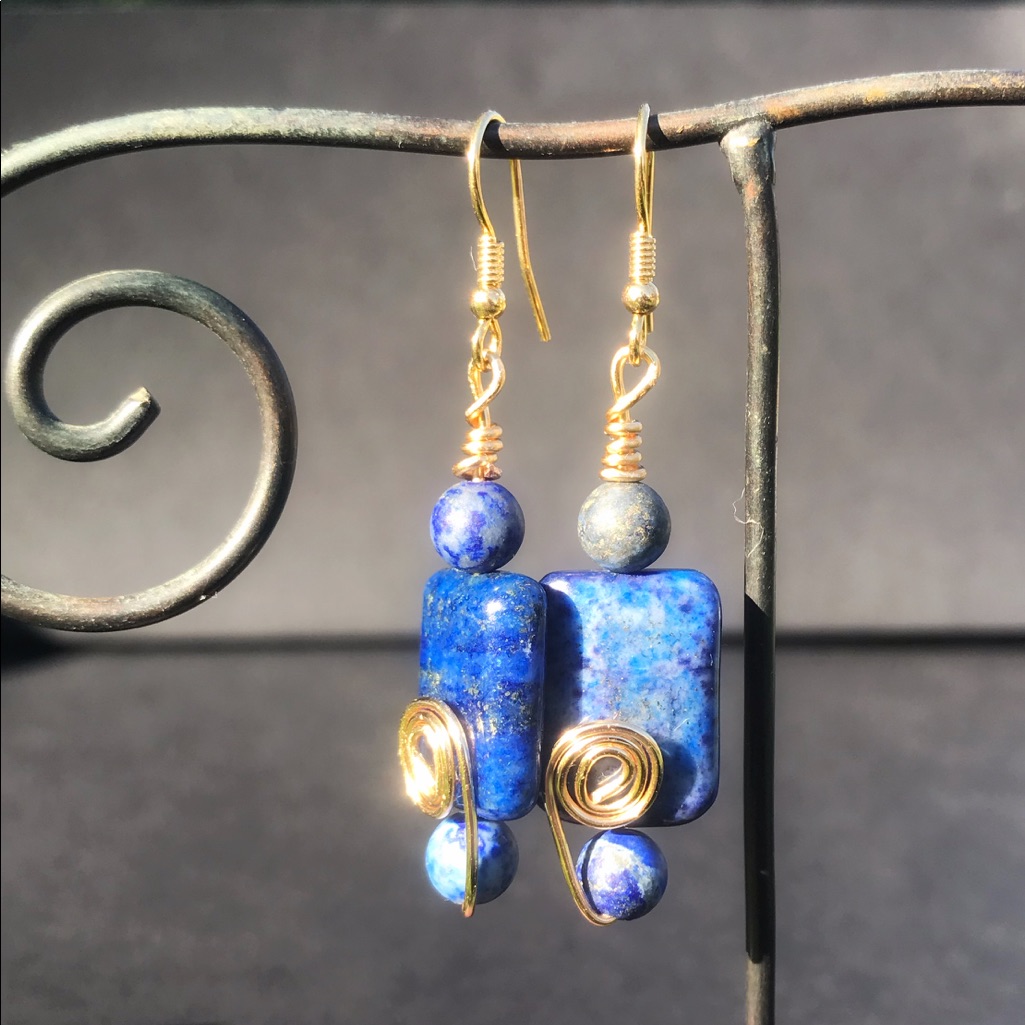 Genuine Lapis Lazuli & 14 Karat Gold Plated Earrings